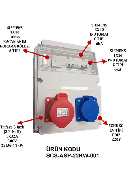 Araç Sarj Kombinasyon Kutusu - Trifaze fiyatları