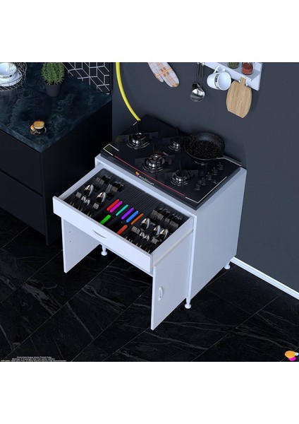 Qplas (Xxxl) Set Ocak Altı Dolap 80X88X48 cm Çekmeceli, Kapaklı 2 Göz Raf Bölmeli fiyatları