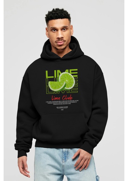 Lime Kokteyl Ön Baskılı Hoodie Oversize Kapüşonlu Sweatshirt Erkek Kadın