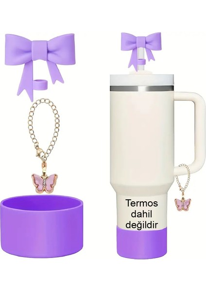 Quencher Uyumlu 30 - 40 Oz 3'lü Aksesuar Tıpa Charm Taban Koruyucu Silikon Mor Set