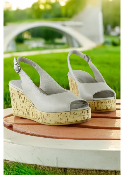 Heather Vizon Hakiki Dana Derisi Mantar Taban Görünümlü Dolgu Topuklu Slingback Sandalet indirimleri