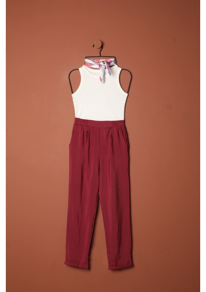 Modal Kumaş Duble Paça Kadın Pantolon-Bordo
