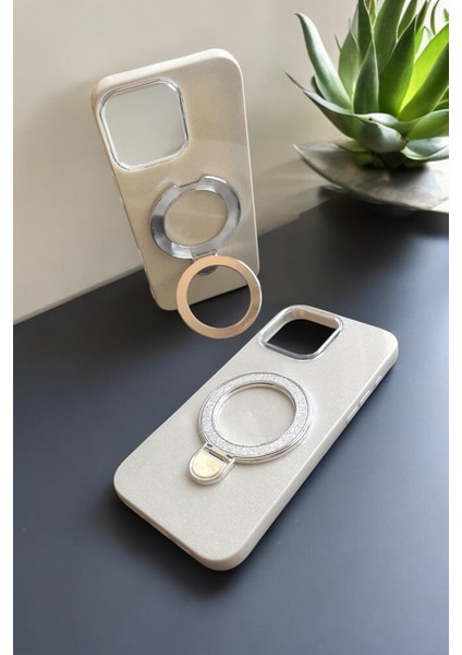 IPhone 16 Pro Max Uyumlu Kılıf Simli Standlı Tasarım Premium Kapak