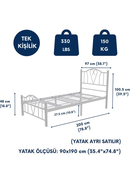 Orkide Tek Kişilik Ferforje Metal Karyola