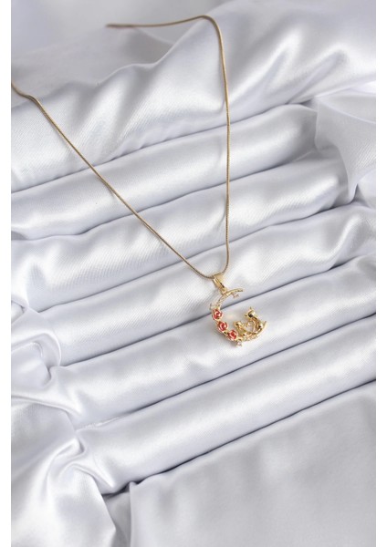 Bfs 316L Çelik Gold Renk Hilal Kedi Model Zirkon Taşlı Detay Kadın Kolye fiyatları