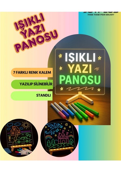 Neon Işıklı 7 Renk Işık Boyama Kalemli LED Resim Panosu Boyama Tahtası Kalemleri 20 x 20