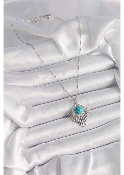 Bfs 316L Çelik Gümüş Renk Zincir Mavi Boncuklu Zirkon Taşlı Kadın Kolye fiyatları