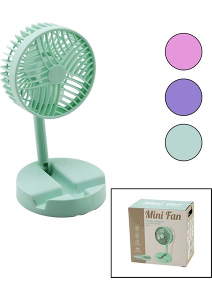 Mini Fan W-1630-A SDR-B07 M.üstü Vantilatör USB Şarjlı Katlanır Fan=12.5cm - Ayak=12.5cm 180 Derece Ayarlı Telefonluklu (4887)