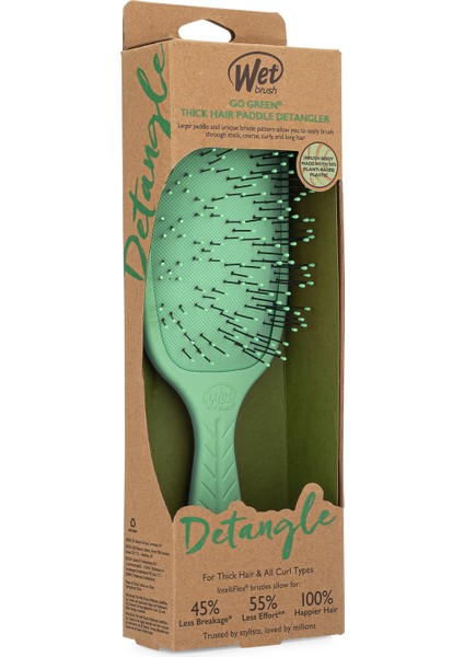 Go Green Paddle Detangler Kalın Telli Saçlar Için Geniş Saç Fırçası Yeşil