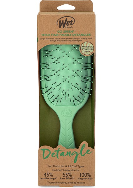 Go Green Paddle Detangler Kalın Telli Saçlar Için Geniş Saç Fırçası Yeşil