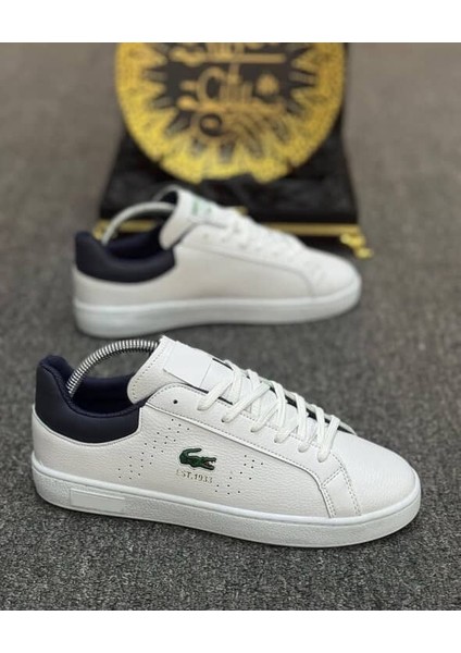 Beyaz Sneakers Erkek Düz Taban Spor Ayakkabı Bağcıklı