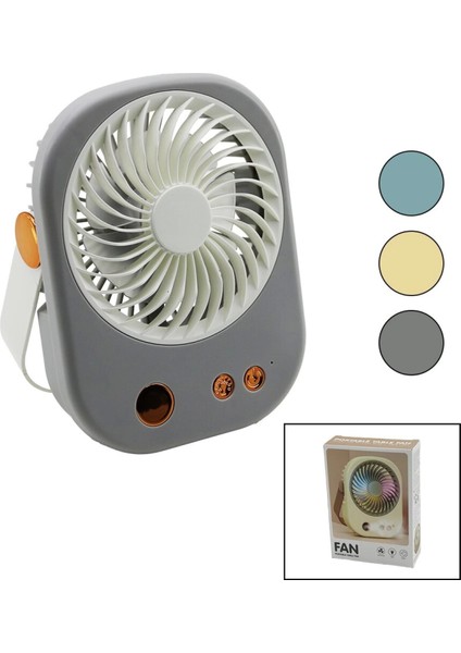 Işıklı Mini Fan Masa Üstü USB Şarjlı 2in1 Kulp=taşıma - Duruş 3 Kademe Hız 15.5X12CM BJJ-565 (4887)
