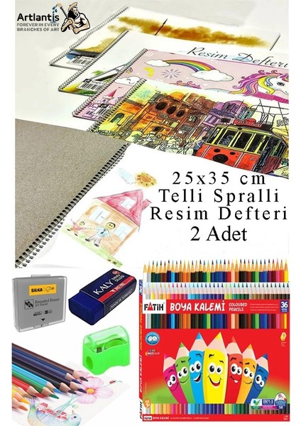 36 Renk Kuru Boya Fatih 25X35 cm Telli Spralli Resim Defteri Hamur Silgi Kalemtraş 15 Yaprak Resim Defteri Kuruboya
