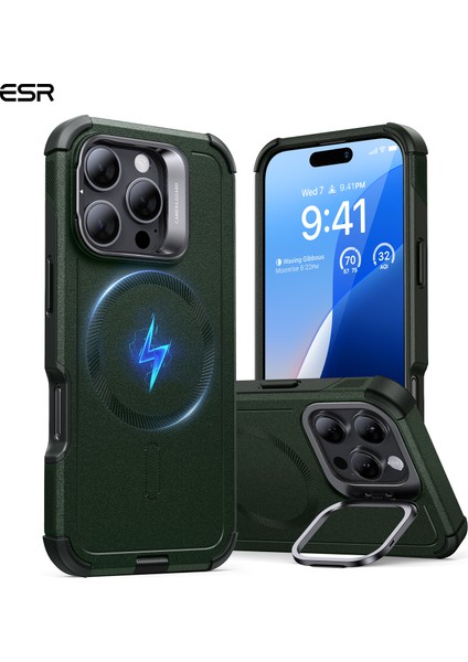 iPhone 16 Pro Max Cyber Tough Halolock Magsafe Stantlı Silikon Kılıf Green