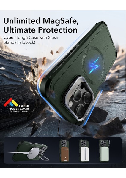 iPhone 16 Pro Max Cyber Tough Halolock Magsafe Stantlı Silikon Kılıf Green fiyatları