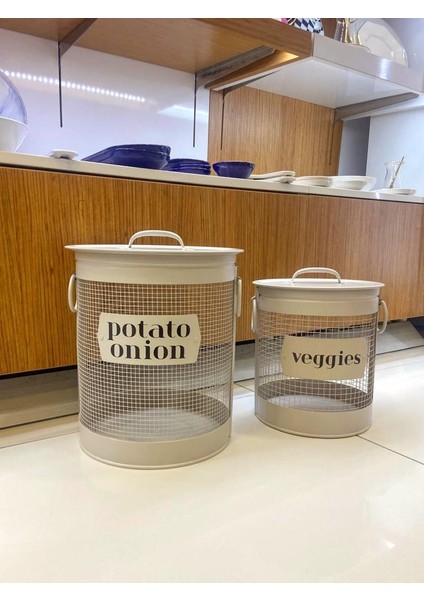 Stripe Bej Galvaniz Patates Soğan Kabı&sebzelik modelleri