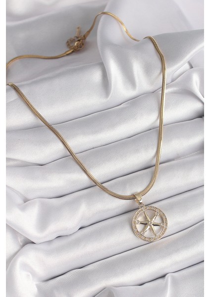 Bfs 316L Çelik Gold Renk Italyan Zincir Zirkon Taşlı Kutup Yıldız Model Kadın Kolye fiyatları