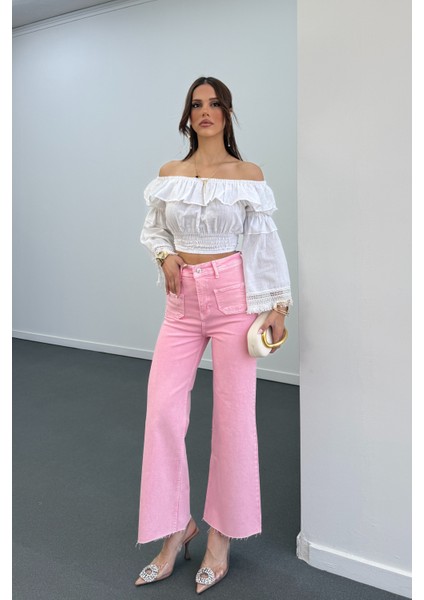 Milano Açık Pembe Cepli Yarım Flare Jeans