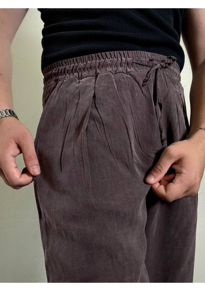 Ares Erkek Koyu Mürdüm Keten Kumaş Pantolon Yazlık Rahat Kalıp Hafif Rahat Kumaş fiyatları