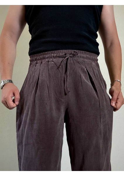 Ares Erkek Koyu Mürdüm Keten Kumaş Pantolon Yazlık Rahat Kalıp Hafif Rahat Kumaş modelleri