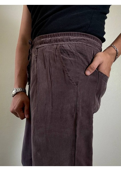 Ares Erkek Koyu Mürdüm Keten Kumaş Pantolon Yazlık Rahat Kalıp Hafif Rahat Kumaş fırsatları