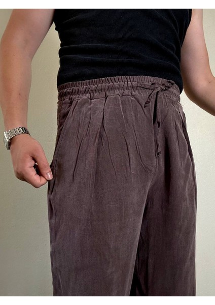 Ares Erkek Koyu Mürdüm Keten Kumaş Pantolon Yazlık Rahat Kalıp Hafif Rahat Kumaş indirimleri