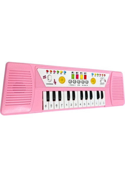 Sesli Işıklı 24 Tuşlu Çocuk Piyano Pembe Müzik Org