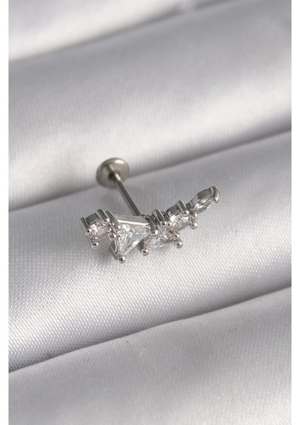 Bfs 316L Çelik Gümüş Renk Zirkon Taşlı Tragus Piercing