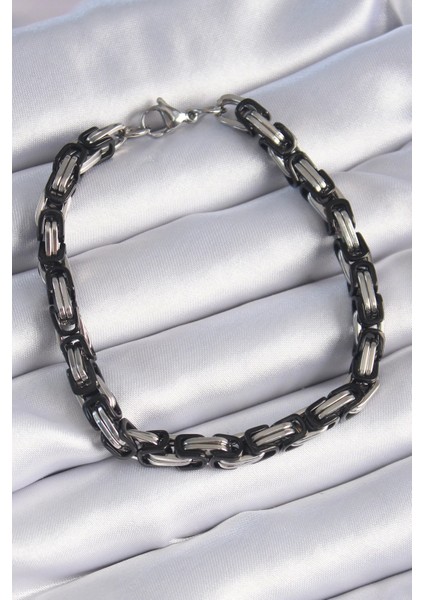 Bfs 316L Çelik Siyah Gümüş Renk Kral Zincir Model Erkek Bileklik