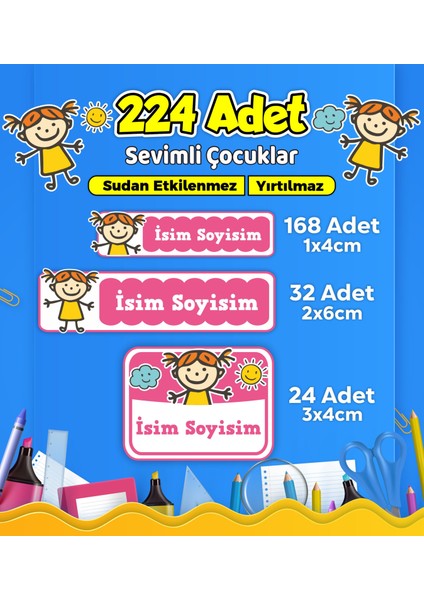 Sevimli Çocuklar Temalı Okul Kreş Kişiye Özel Isim Etiket Seti - Model 610