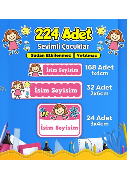 Sevimli Çocuklar Temalı Okul Kreş Kişiye Özel Isim Etiket Seti - Model 614