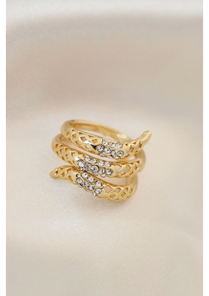 Bfs Ayarlamalı Altın Renk Metal Zirkon Taşlı Yüzük