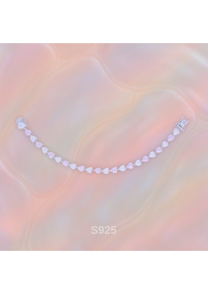 Pembe Kalp Taşlı Su Yolu Bileklik – 925 Ayar Gümüş