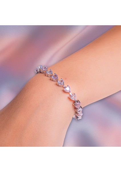 Pembe Kalp Taşlı Su Yolu Bileklik – 925 Ayar Gümüş fiyatları