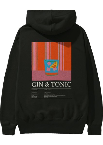 Gin Tonik Kokteyl Arka Baskılı Hoodie Oversize Kapüşonlu Sweatshirt Erkek Kadın fiyatları