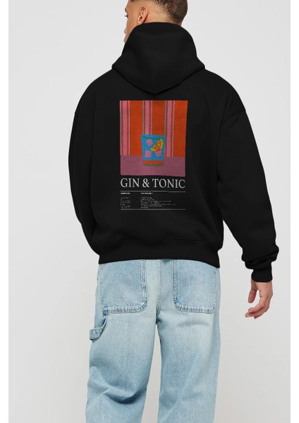 Gin Tonik Kokteyl Arka Baskılı Hoodie Oversize Kapüşonlu Sweatshirt Erkek Kadın modelleri