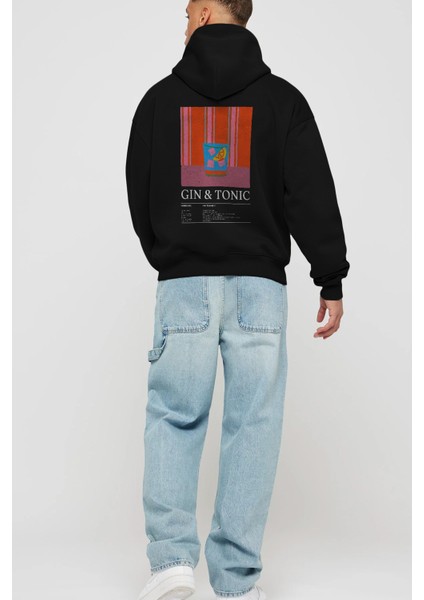 Gin Tonik Kokteyl Arka Baskılı Hoodie Oversize Kapüşonlu Sweatshirt Erkek Kadın fırsatları