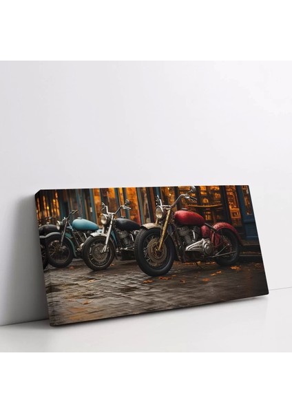 Gece Motosiklet Panoramik Yatay Kanvas Tablo fiyatları