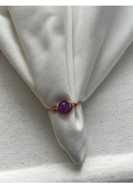 Ametist Taşı Ayarlanabilir Bakır Renk Tel Yüzük