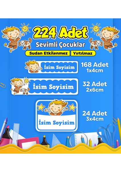 Sevimli Çocuklar Temalı Okul Kreş Kişiye Özel Isim Etiket Seti - Model 619