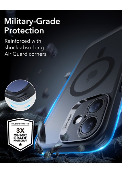 Iphone 16 Halolock Magsafe Hybrid Silikon Kılıf Buzlu Siyah + Ekran Koruyucu Set