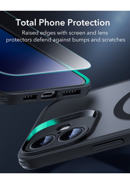 Iphone 16 Halolock Magsafe Hybrid Silikon Kılıf Buzlu Siyah + Ekran Koruyucu Set