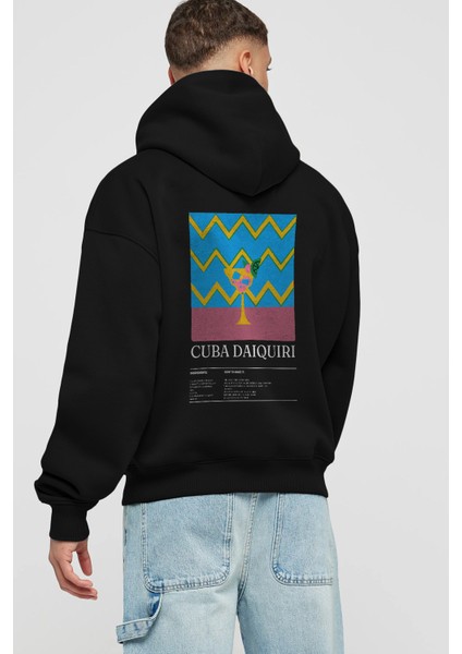 Cuba Daiquiri Kokteyl Arka Baskılı Hoodie Oversize Kapüşonlu Sweatshirt Erkek Kadın