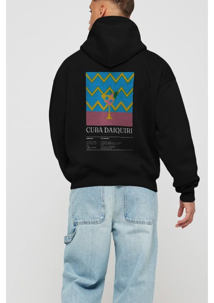 Cuba Daiquiri Kokteyl Arka Baskılı Hoodie Oversize Kapüşonlu Sweatshirt Erkek Kadın modelleri