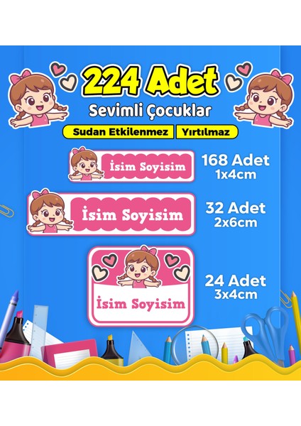 Sevimli Çocuklar Temalı Okul Kreş Kişiye Özel Isim Etiket Seti - Model 616