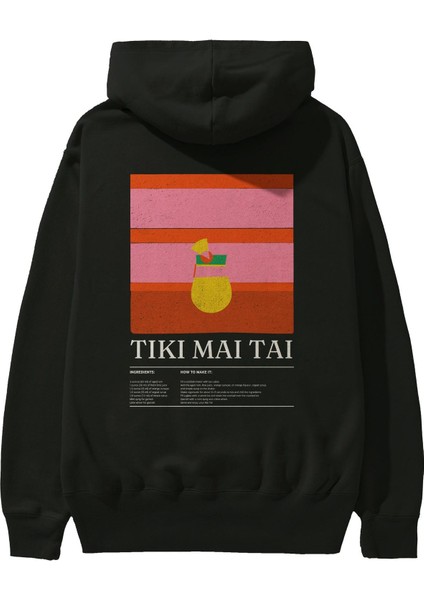 Tiki Mai Tai Kokteyl Arka Baskılı Hoodie Oversize Kapüşonlu Sweatshirt Erkek Kadın fiyatları