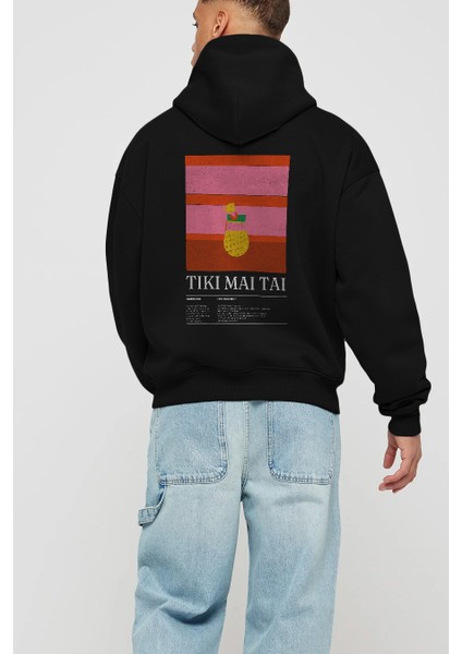 Tiki Mai Tai Kokteyl Arka Baskılı Hoodie Oversize Kapüşonlu Sweatshirt Erkek Kadın modelleri