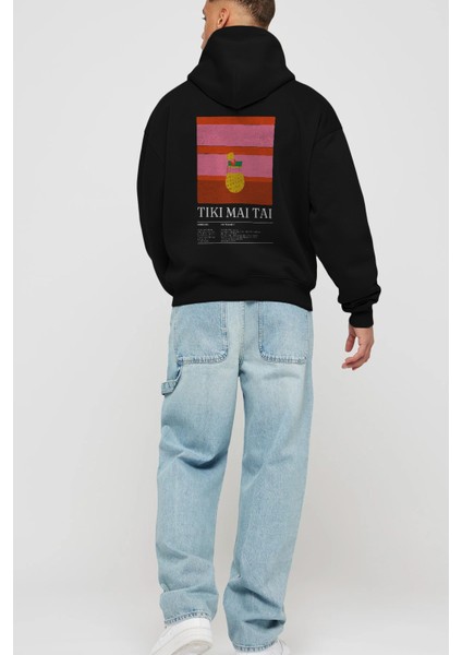 Tiki Mai Tai Kokteyl Arka Baskılı Hoodie Oversize Kapüşonlu Sweatshirt Erkek Kadın fırsatları