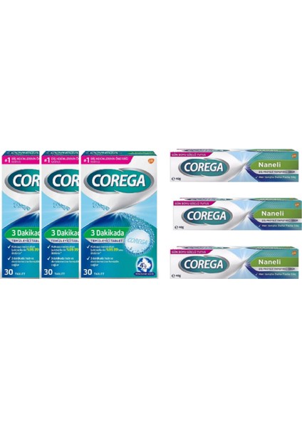 Protez Temizleyici Tablet 30LU X3 + Protez Yapiştirici Ferahlatici 40 gr X3