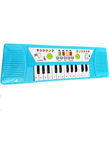 Sesli Işıklı 24 Tuşlu Çocuk Piyano Mavi Müzik Org